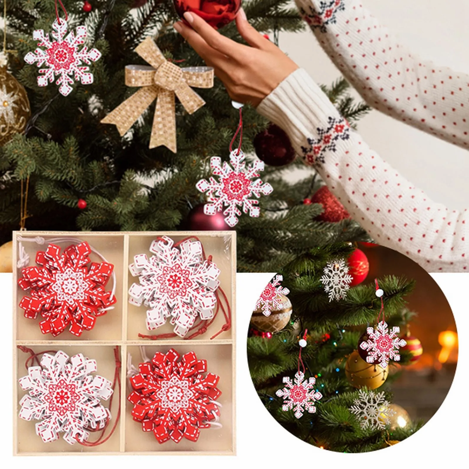 

Рождественские украшения, четыре деревянных подвески в коробке, рождественские хрустальные украшения в виде снеговика, рождественские гно...