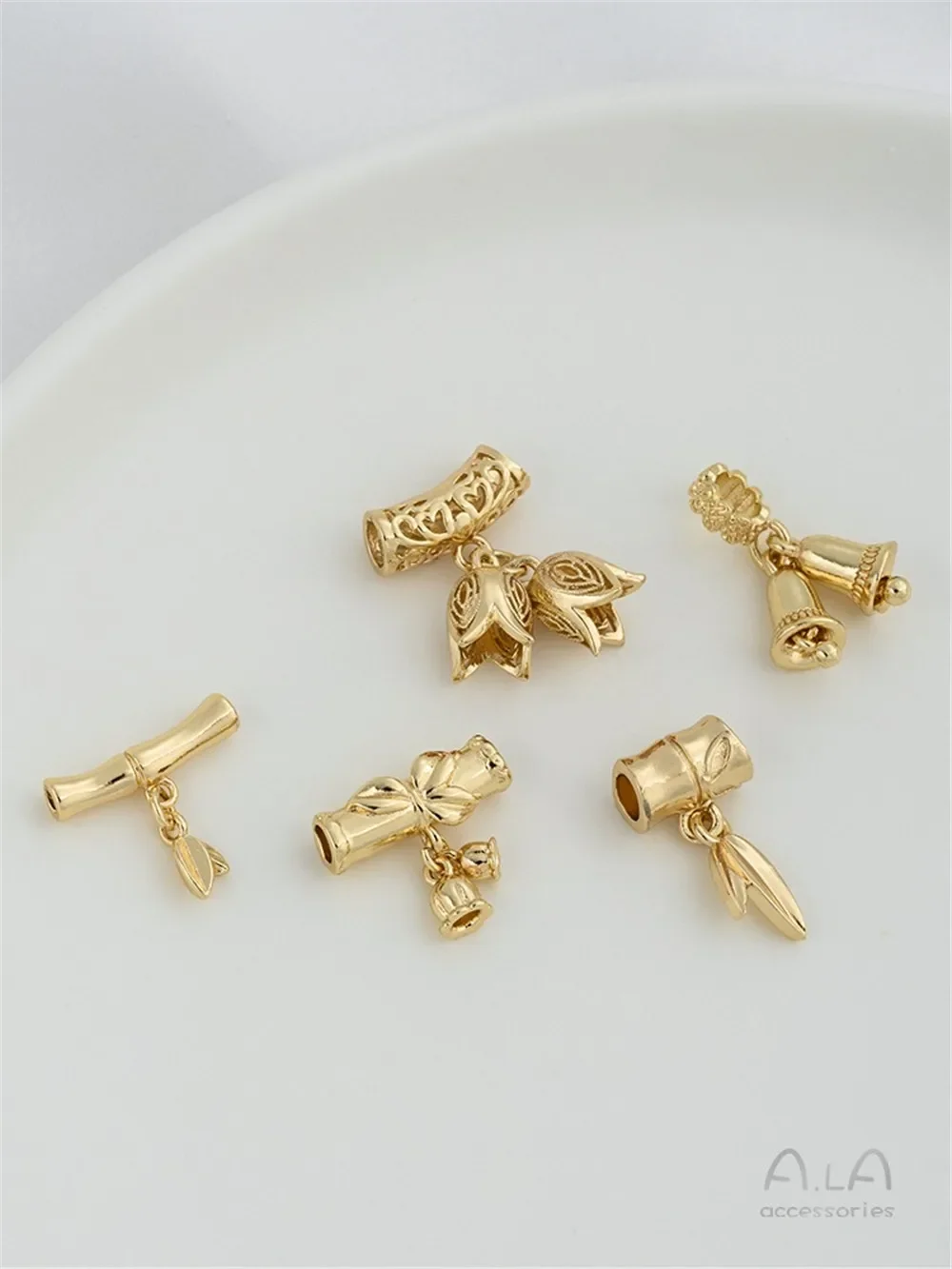 14 К позолоченные бамбуковые шарнирные трубки отдельные бусины подвесные листья