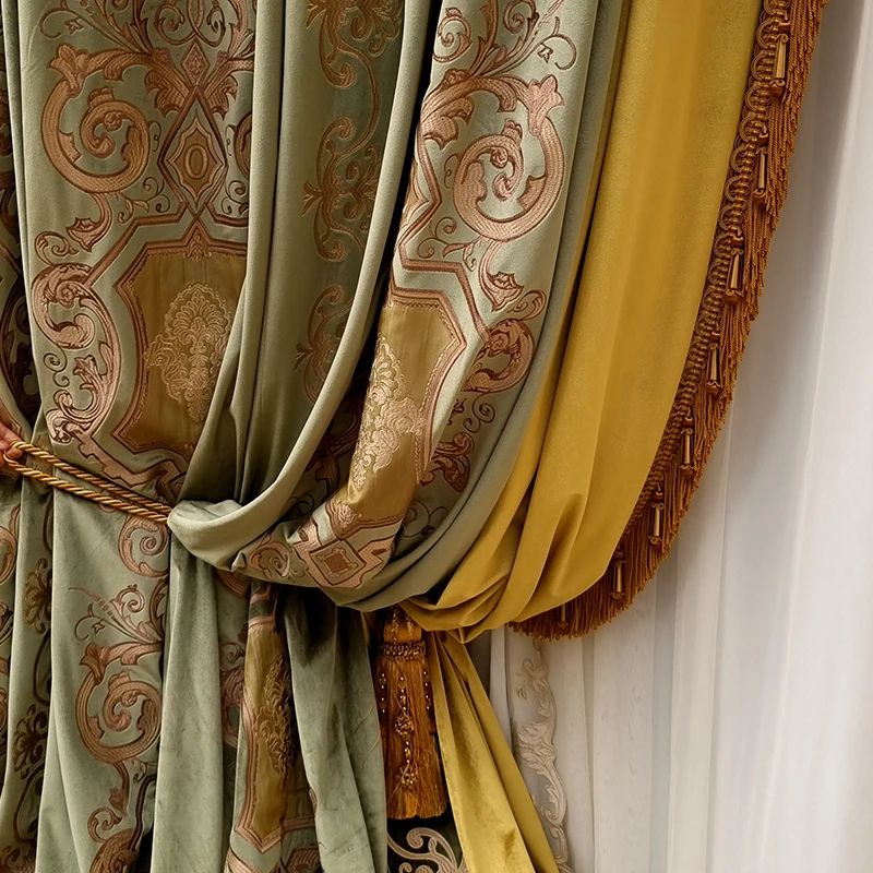 

Luxury Villa Embroidered Velvet Blackout Curtains for Living Room Bedroom European American High End Thermal Drapes Custom