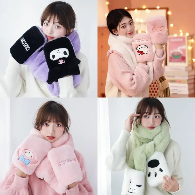 

Sanrio Pocket Long Scarf Cute Sweet Girly Heart Cartoon Hello Kitty Kuromi Plush Scarf Winter Versatile Women's Cold Warm Scarf