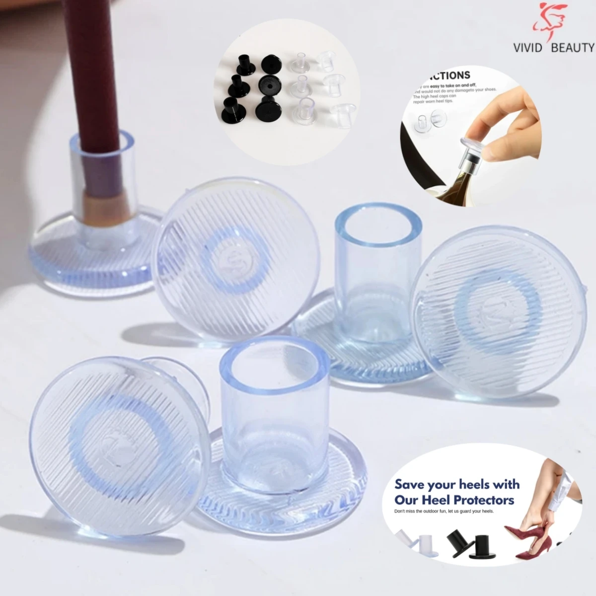 

10 Pcs =5 Pairs Non-slip Heel Protectors High Heeler Stiletto Dancing Covers Antislip Silicone Stopper For Wedding Party
