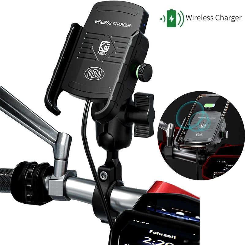

2023 Motorcycle Wireless Charger Phone Mount Waterproof Handlebar Qi Charging Phone Holder 360 Rotatable for 3.5-6.8 Inch