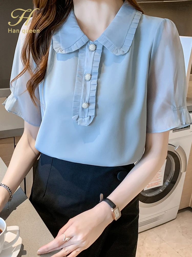 

Женская шифоновая блузка H Han Queen, Повседневная Свободная блузка в винтажном стиле для офиса, лето 2022