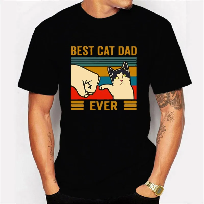 

Best Cat Dad Over Fashion Men's T-Shirt 100% Cotton Short Sleeve Cute Animal Cat Lovers Unisex T-shirt Casual Street Clothes