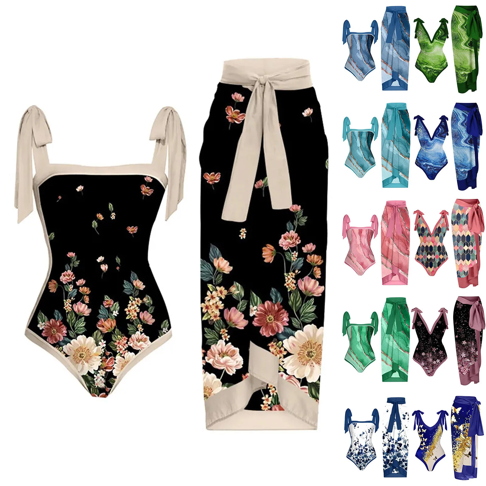 

Женский купальник-монокини с винтажным принтом и высокой талией