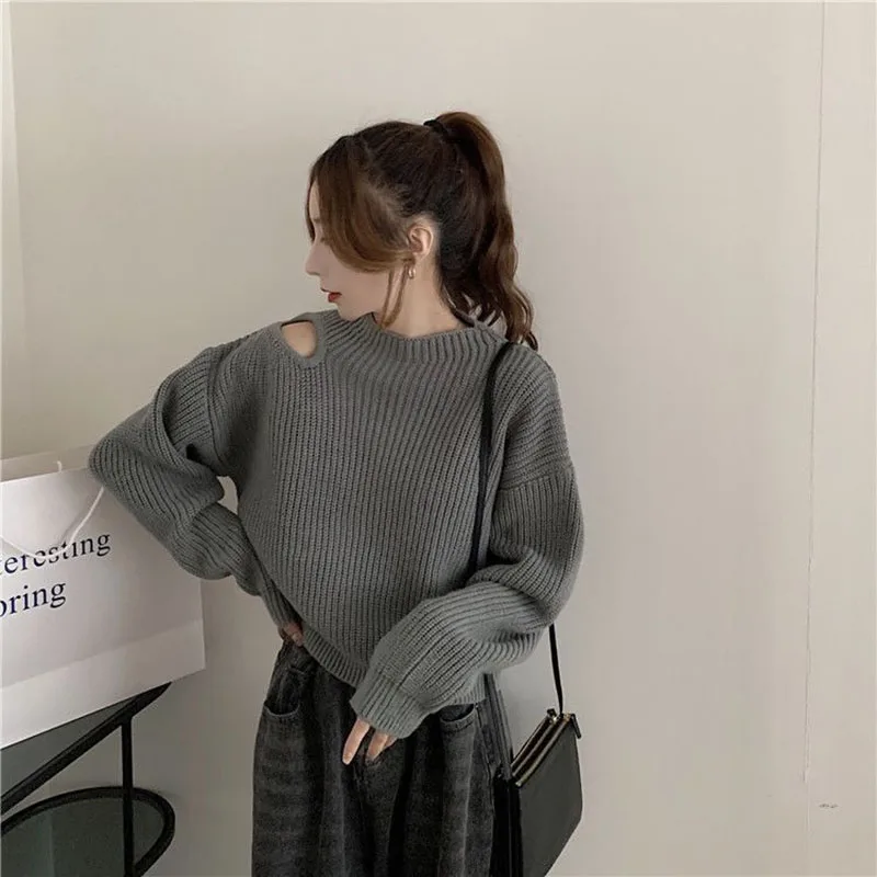 Biyaby модный вязаный пуловер без бретелек женский зимний ленивый стиль свободный