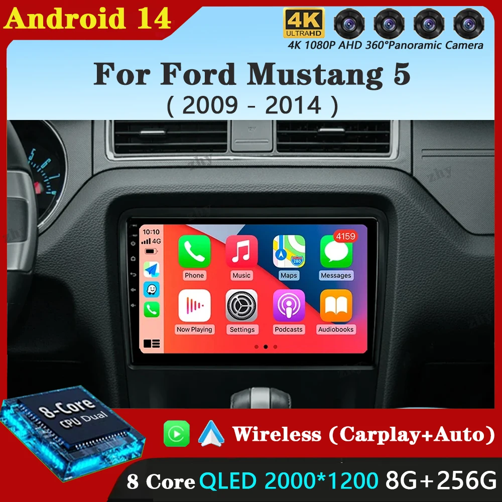 Android 14 Carplay Auto для Ford Mustang 5 S-197 2009-2014 Автомобильный радиоприемник Мультимедийный