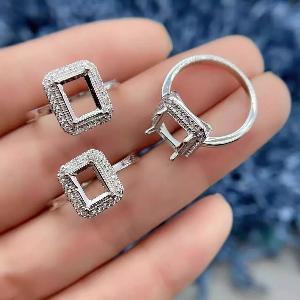 MeiBaPJ инкрустация 5*7/6*8/7*9 мм квадратный камень S925 Стерлинговое Серебро DIY пустой