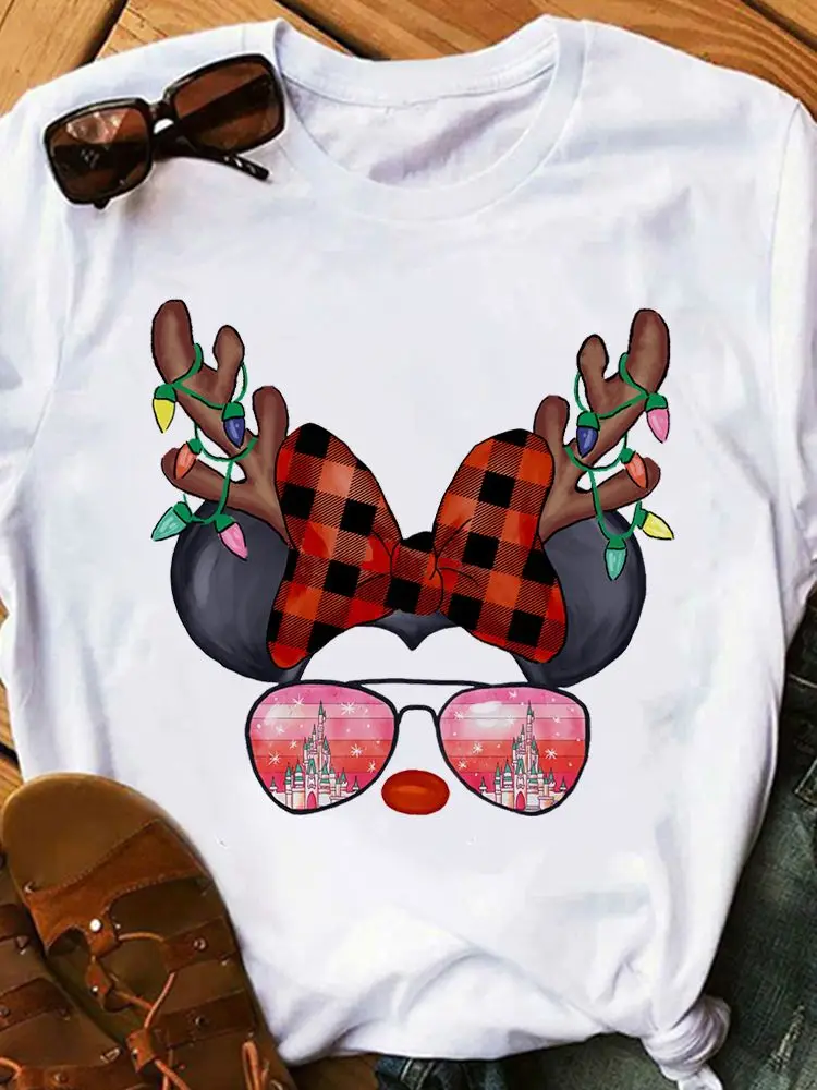 

Funny Cute Minnie Mouse Cartoon Harajuku Summer O-Neck T-Shirt Women Disney Fashion Wearing Sunglasses Series Tshirt