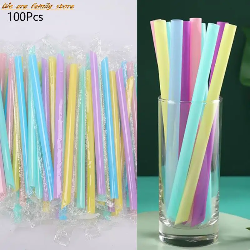 

100pcs Large Drinking Straws Mixed Colors For Pearl Bubble Milk Tea Smoothie Party Plastic Bar Accessories