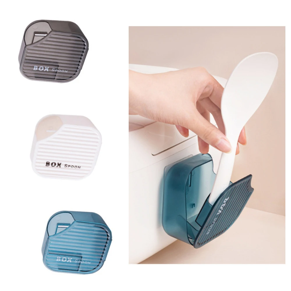 

Creative Rice Spoon Storage Box Wall-mounted Rice Spoon Rack Free Punching Kitchen Dust-proof Rice Draining Box Easy To Clean