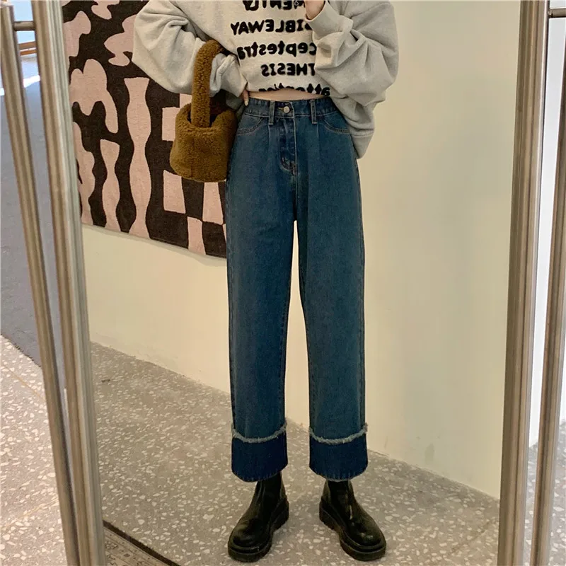 

DD1508 High Waist Jeans New Loose Fashion Casual Wide Leg Pants Straight Leg Pants Jeans