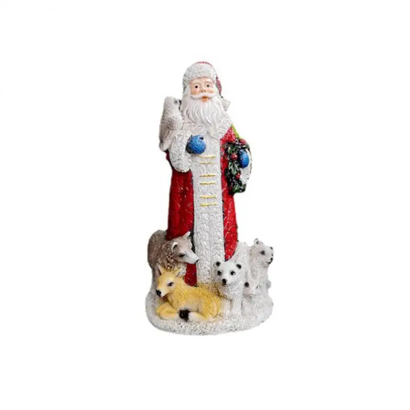 

18cm Santa Figurine Hand Painted Resin Crafts For Xmas Party Home Bedroom Dormitory Living Room Table Decoration Decor