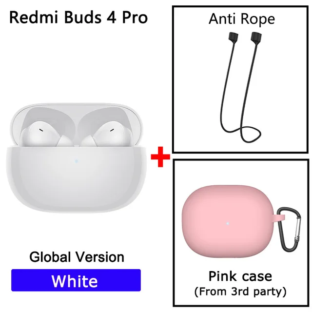Redmi Buds 4 Pro white Global Version + Anti Rope + Pink case