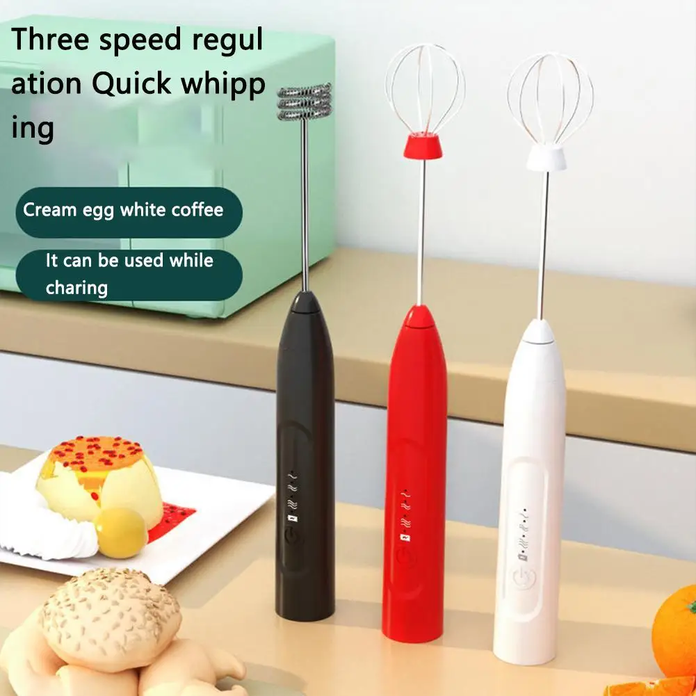 Electric Milk Frother With 2 Stainless Steel Whisks Usb Rechargeable Multifunctional Handheld Wireless Mixer