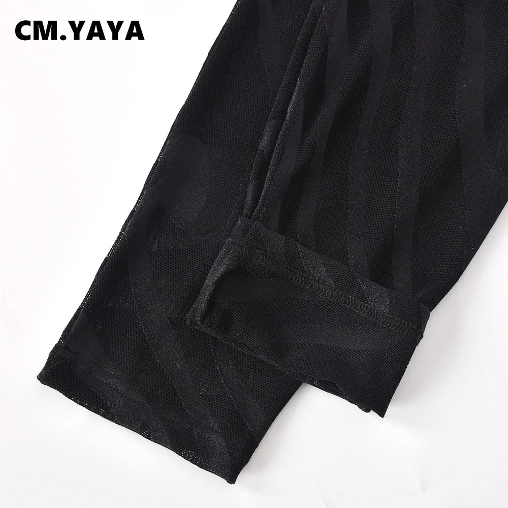 Женский прозрачный сетчатый комбинезон CM.YAYA со шнуровкой открытым спереди и