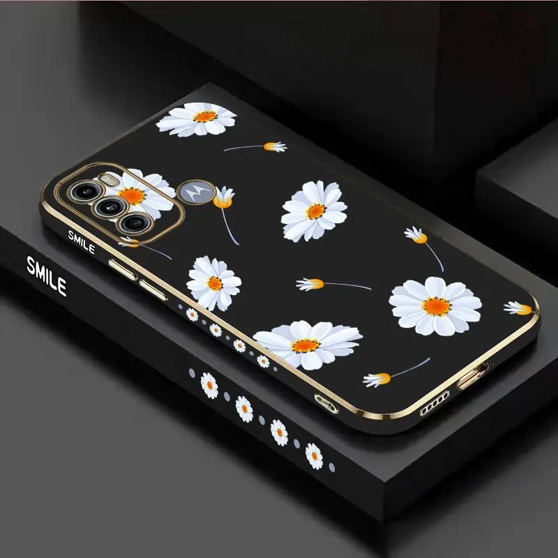 

Chrysanthemum Flower Luxury Plating Phone Case For Motorola Moto G60 G50 G53 G52 G42 G30 G20 G22 G52 E20 G9 Play Cover