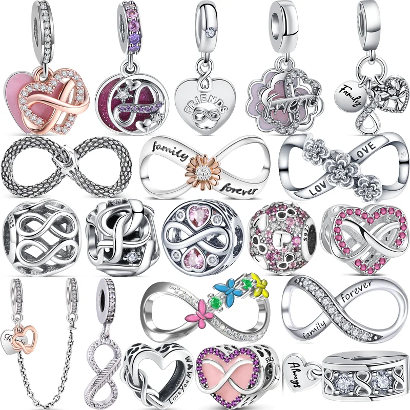 100% Серебро 925 пробы, бесконечная вечность, любовь, друзья, семья, дружба, изящные бусины, подходят для оригинальных браслетов Pandora с подвесками, ювелирные изделия