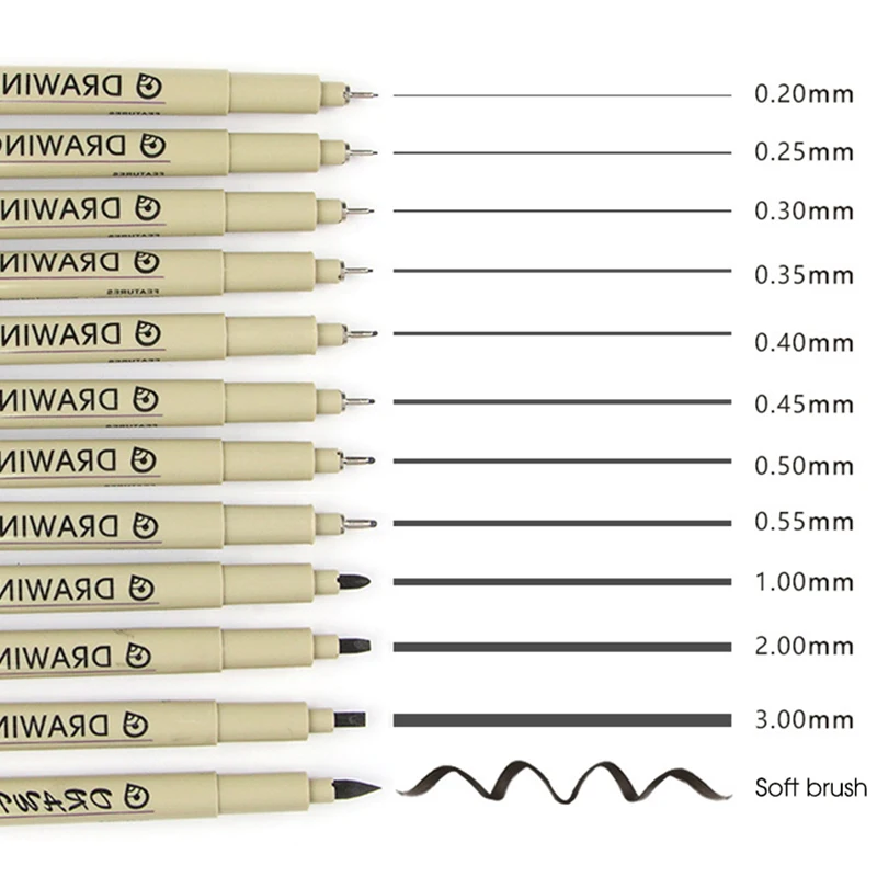 

1Pcs Charting Waterproof Fine Line Sketching Markers Different Tip Black Fineliner Art Stylographs Drawing Pens LT112
