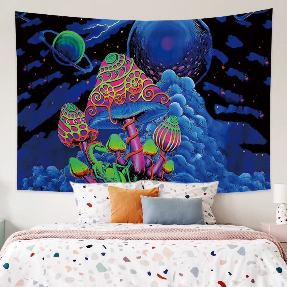 

Psychedelic Mushroom Moon Tapestry Aesthetic Galaxy Divination Hippie Bohemia Wall Hanging Bedroom Living Room Dormitory Decor