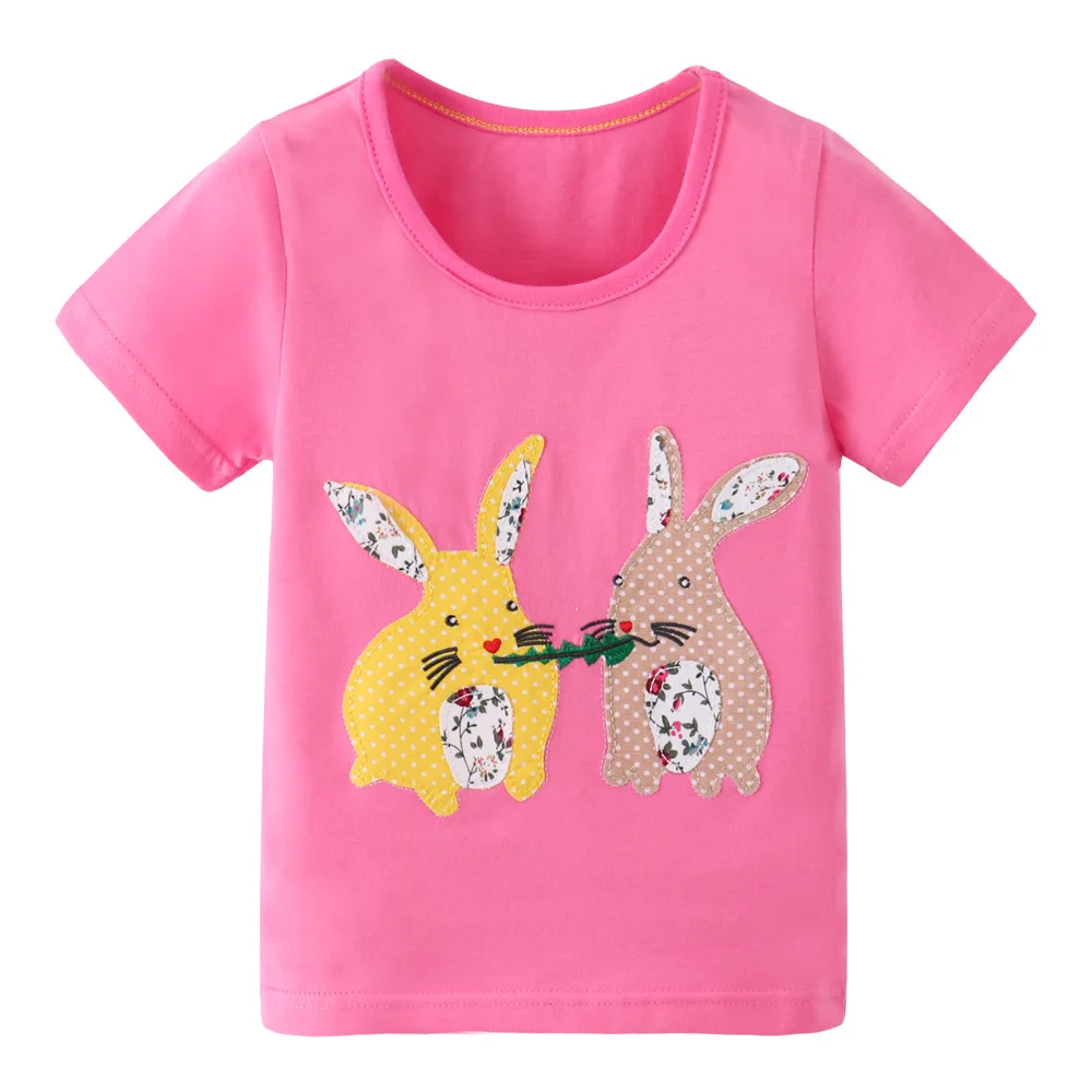 

Little maven 2022 New Summer T-shirt with Two Rabbits Pink Lovely Children Tops Cotton for Baby Girls 2-7 year