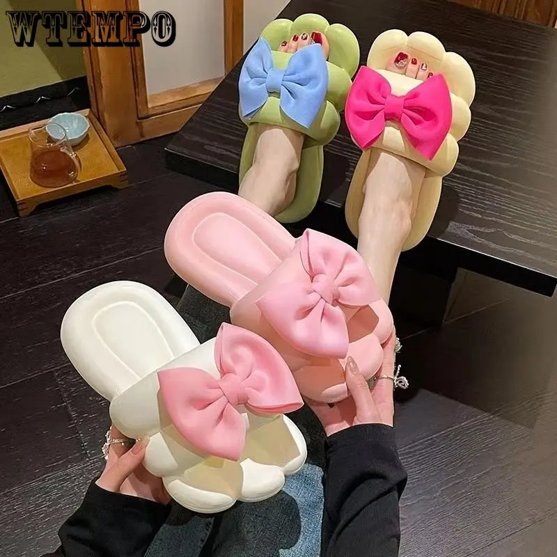 WTEMPO Women's Slippers Cute Bow Decorated Foot Shaped Slides 2023 Summer Fashion Thick Sole Soft Outdoor Sandals Dropshipping