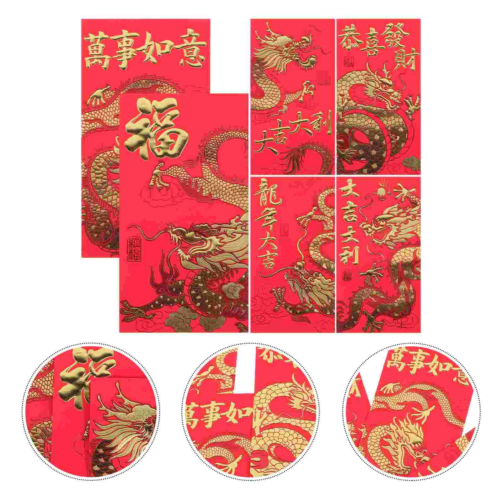 

6 Pcs The Gift Red Envelopes Chinese New Year Paper Zodiac Lunar Money Pouches Pocket Cute