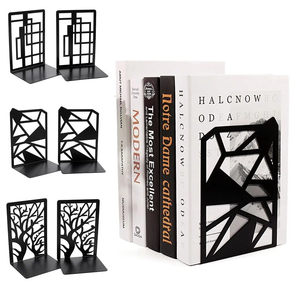 

School Supplies Desk Organizer Non-Slip Creative Stationery Iron Art Book Support Shelf Book Holder Bookends Book Stand