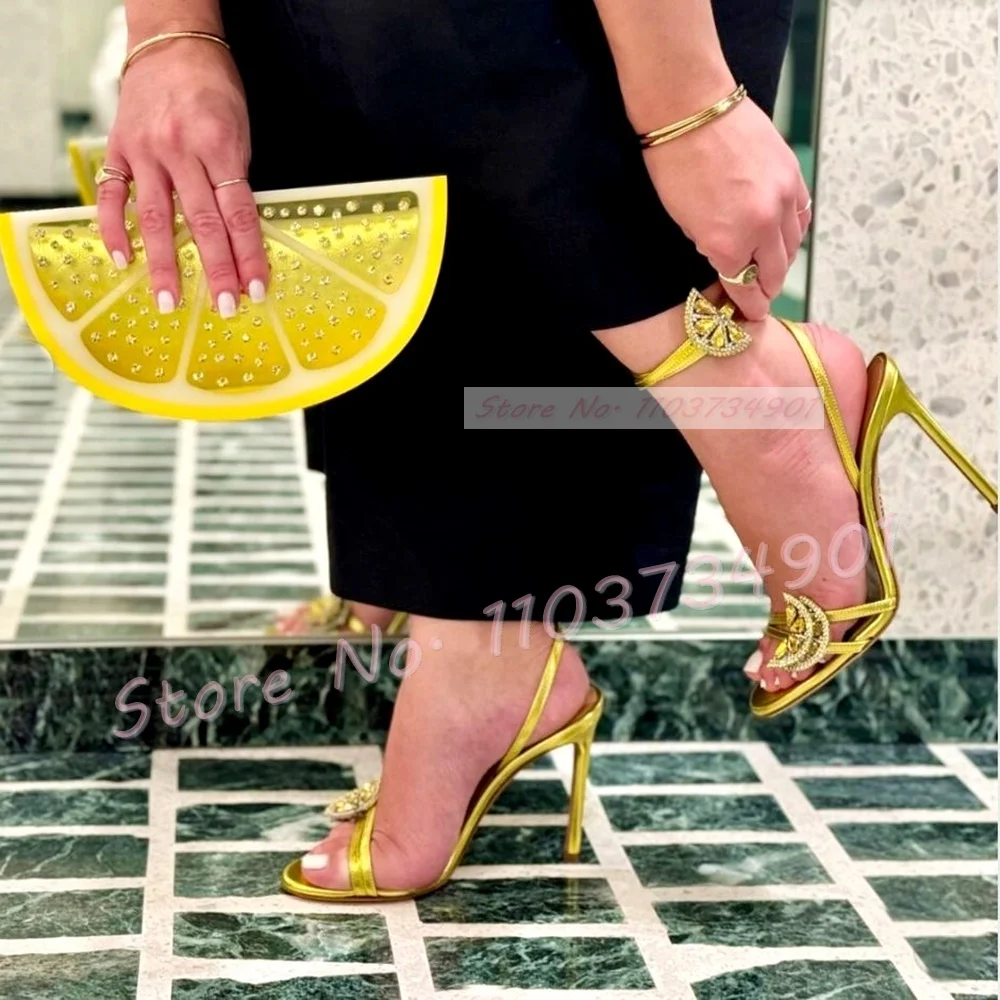 Золотые сандалии с лимонным перекрестным ремешком женские роскошные туфли из
