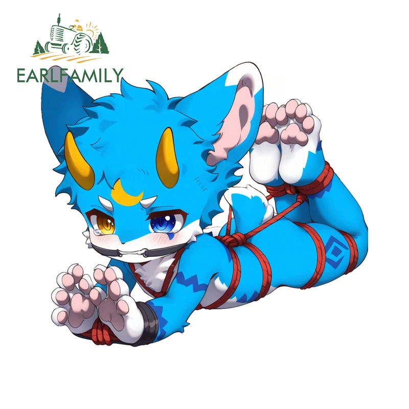 

EARLFAMILY Kawaii синие пушистые наклейки для автомобиля для мальчиков, повязка на куб, наклейки для мотоциклов, интересные мультяшные виниловые автомобильные наклейки