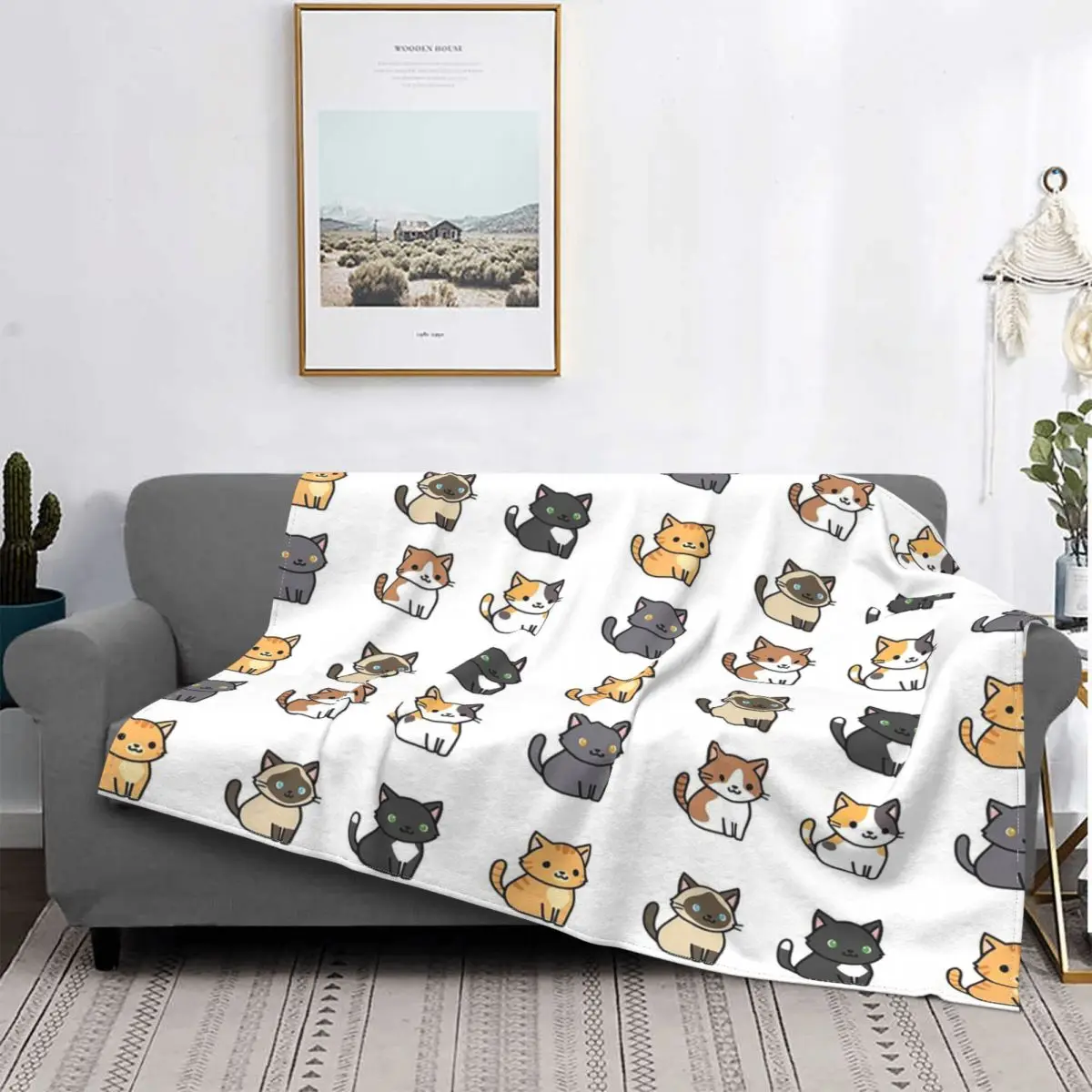 

3D Printed Cat Blanket Fleece All Season Cute Animal Portable Lightweight Flannel Blanket Suitable for Home Bedroom Rug Piece