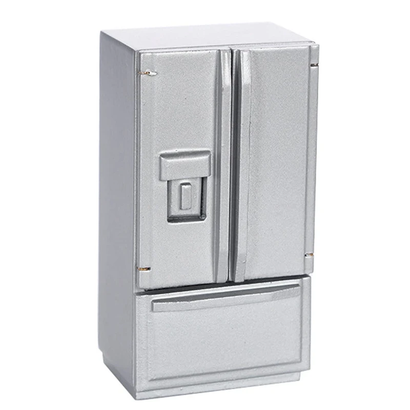 

1/12 Dollhouse Miniature Double Door Refrigerator Kitchen Scene Wooden Refrigerator For Dollhouse Decor