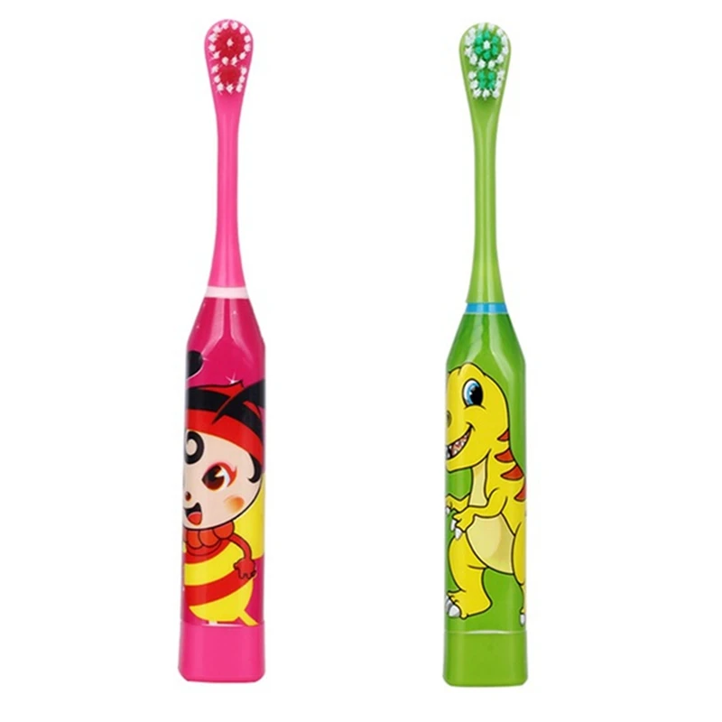 

2Pcs Children Electric Toothbrush Cartoon Pattern Double-Sided Electric Teeth Brush For Kids With 4 Pcs Head Green & Red