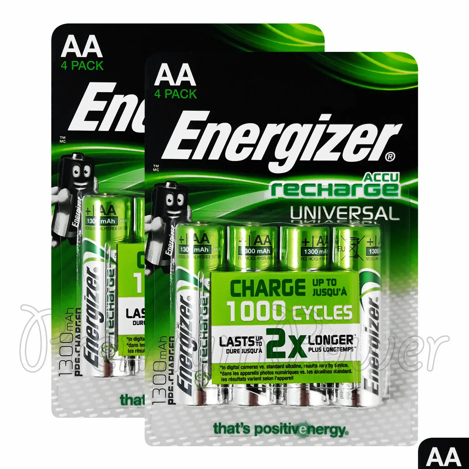 

NEW 8 x Energizer Rechargeable AA batteries Universal 1300 mAh Accu NiMh Pack of 4