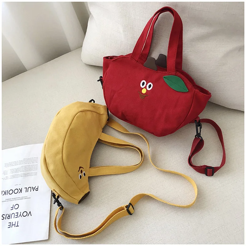 Cute Cartoon Shoulder Tote Bag Fruit Banana Embroidery Canvas Ladies Messenger Bag Ladies Mini Mobile Phone Bag Coin Purse