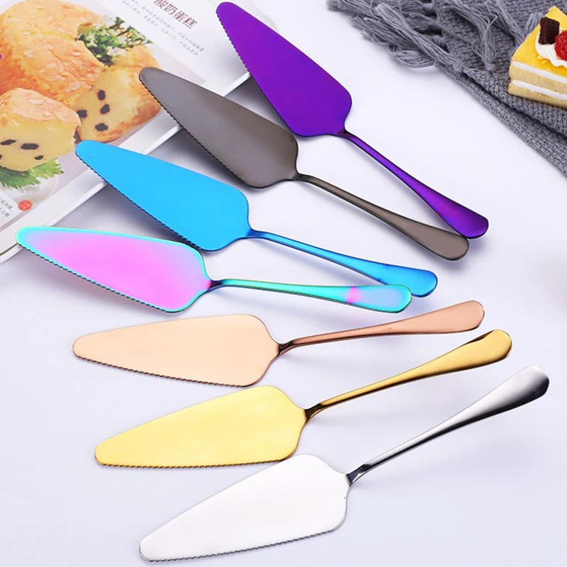 1PC Colorful Stainless Steel Serrated Edge Cake Server Blade Cutter Pie Pizza Shovel Cake Spatula Baking Tool