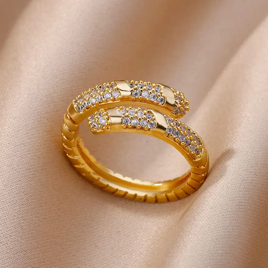 

Vintage Zircon Snake Rings for Women Gold Plated Stainless Steel Ring Koeran Fashion Couple Wedding Aesthetic Jewerly anillos