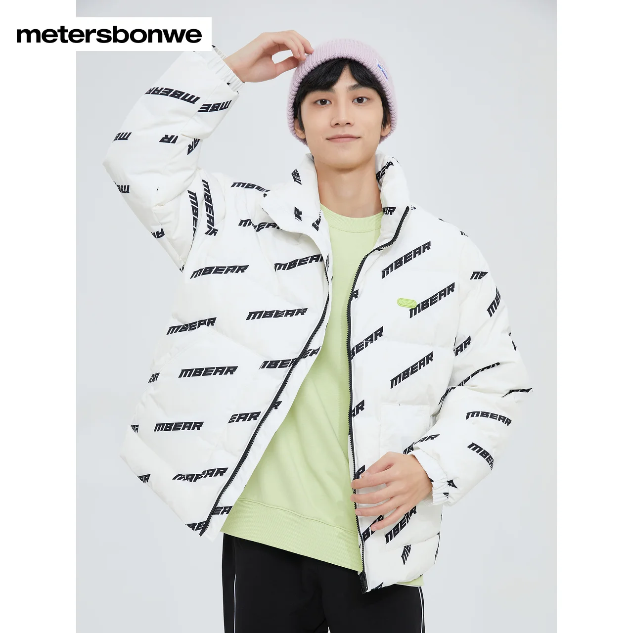 Metersbonwe Men's 22New Winter Full Letter Print Down Jackets Casual 80%Duck Down Thick Fashion Stand Collar Loose Warm Wear