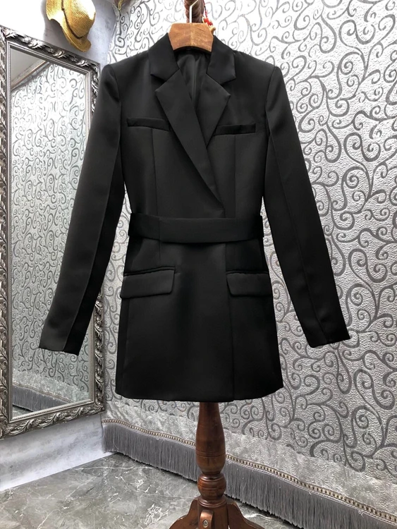 

2022 new women Fashion High Quality Long Sleeve Lapel Slim Fit Mid Length Glossy Blazer 216