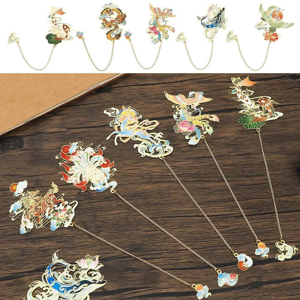 

Student Gift Retro Pendant Metal Chinese style Brass Bookmark Book Clip Painted Pagination Mark