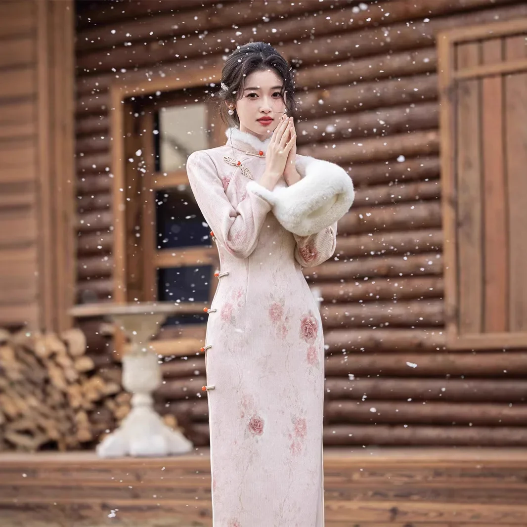 Yourqipao 2025 новая зимняя китайская юбка Ципао Ханфу из синели плюс бархатная