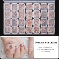 nail charms 28 grid metal manicure nail art decorations gold silver alloy ornaments shiny rhinestone pearl nail art accessories
