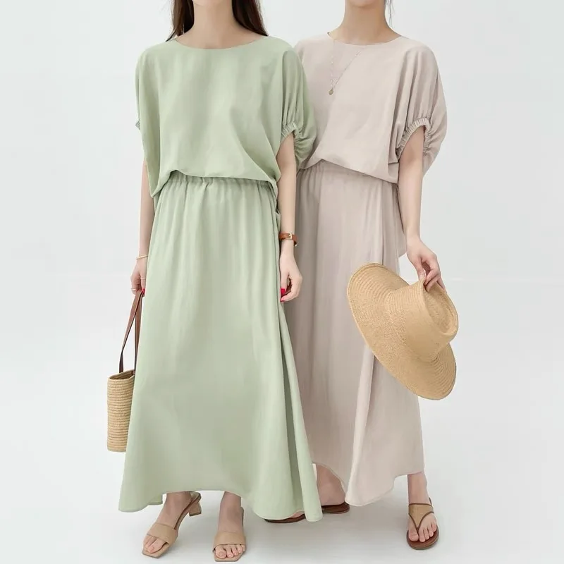 

Tops 2 Pieces Sets Batwing Sleeve T Shirt Women 2023 Summer Female Korean Casual Loose Short Sleeve & Skirts Suits Y806