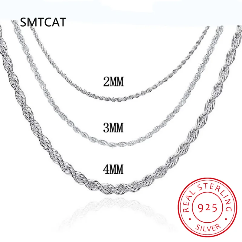 

925 Sterling Silver Popcorn Twisted Chain Necklace for Men Women Birthday Gifts Party Jewelry 2MM 3MM 4MM Width 16-30 Inches
