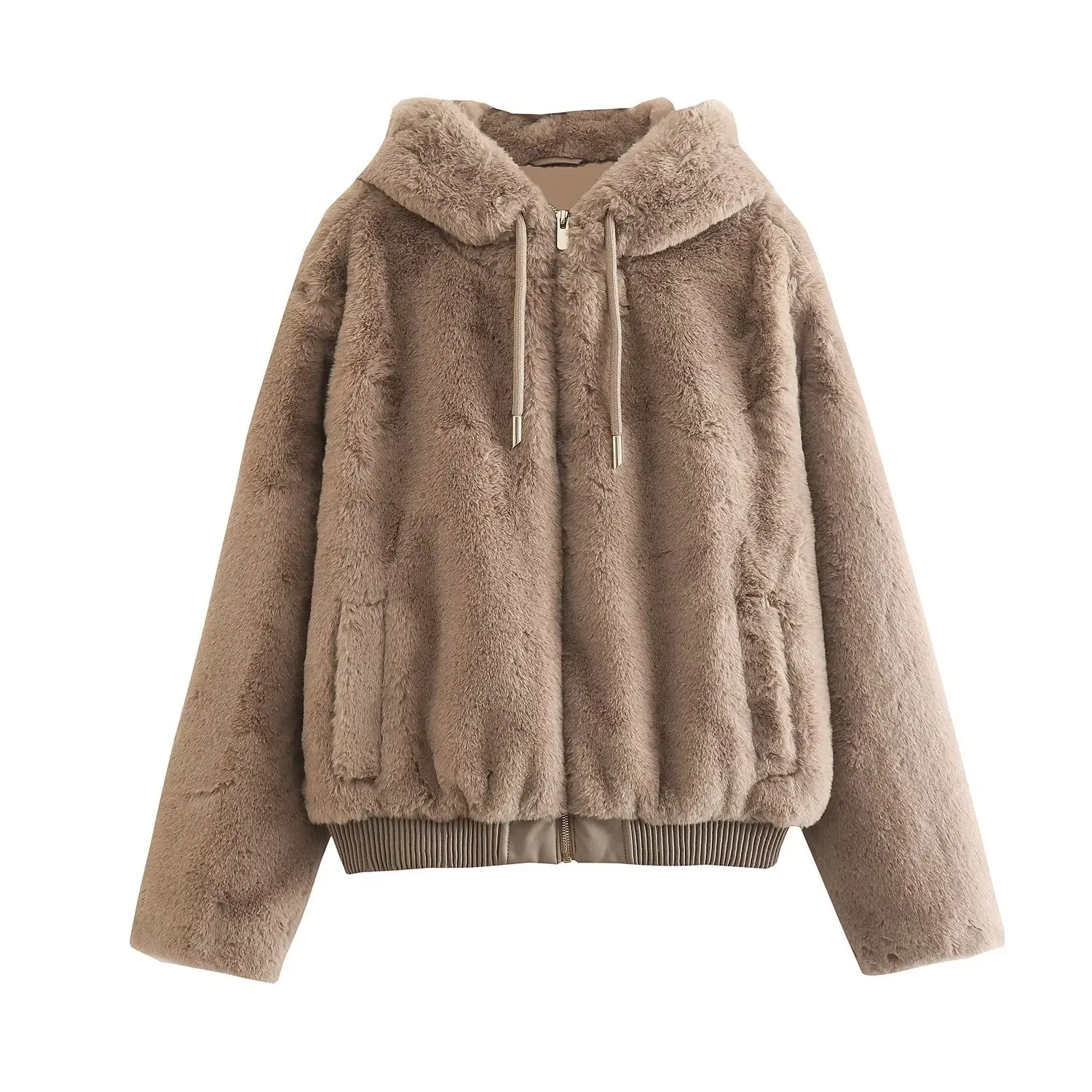 2023 New Winter New Women Cashmere Soft Fur Hooded Jacket Elastic Streetwear Harajuku Coat Winter Faux Fur Zipper Parka