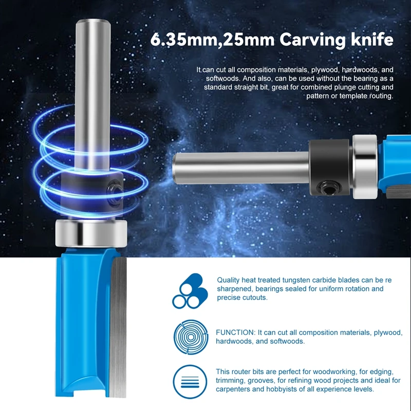 Фреза с хвостовиком 1/4 дюйма двойной 2 рифленый императорский шаблон резак для
