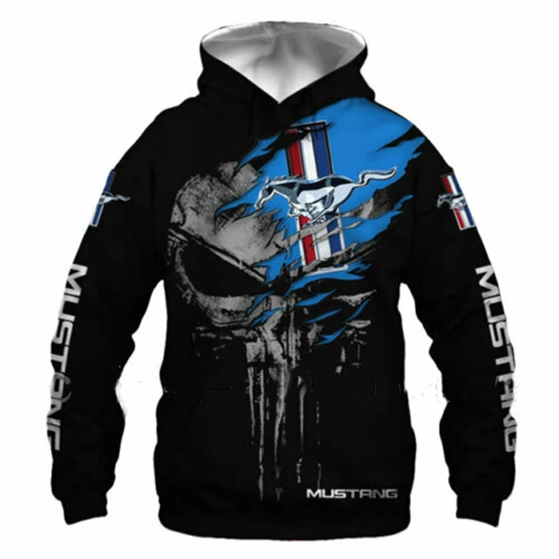 Hot Selling Mustang - Men's Hooded Sweatshirt and Punisher Car Logo, 3D Digital Printed Sweatshirt, High Quality Top