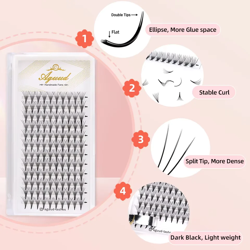 AGUUD Camellia Premade Fans Lashes 3D 4D 5D 6D темно-черные