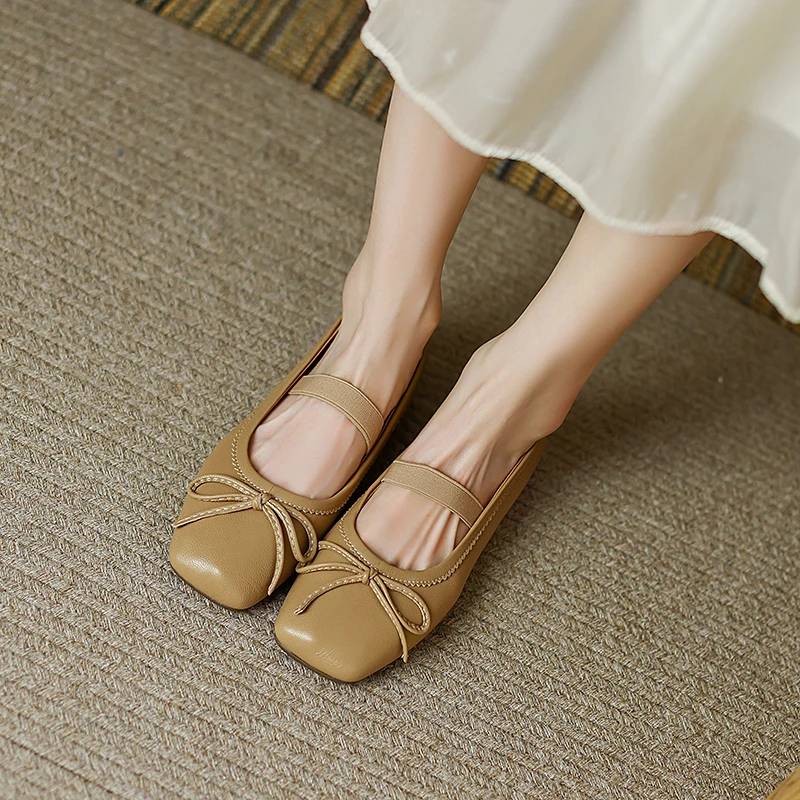 

Балетки женские в Корейском стиле, мягкие простые лоферы из воловьей кожи, без застежки, квадратный носок, обувь для прогулок, плоская подошва, размеры 41