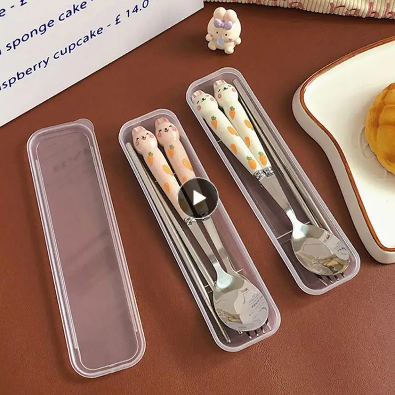 

Легкие переносные палочки для еды в коробке для удобного хранения, из нержавеющей стали, портативная модель, милый стиль